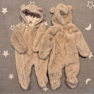 Teddy Bear Full Zip Hooded Twins Baby Footies